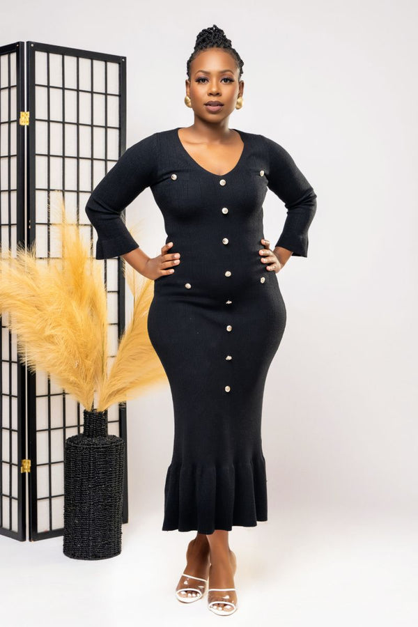 LUXE KNIT FLARE DRESS (Black)
