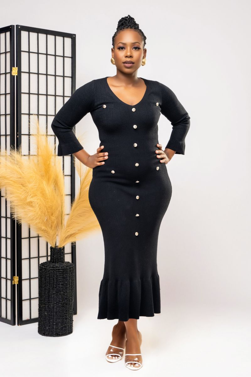 LUXE KNIT FLARE DRESS (Black)